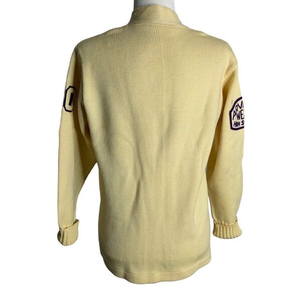 Vintage 70s Cardigan Varsity Sweater S Cream Wool Blend Pockets High School Band - Picture 11 of 12